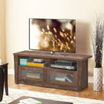 Wood TV Stand with Storage Shelves and Glass Door Cabinets 14 Wood TV Stand with Storage Shelves and Glass Door Cabinets