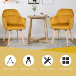 Yellow Velvet Upholstered Mid-Back Accent Armchairs with Wood Legs (Set of 2)
