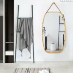 Adjustable Bamboo Wall Mirror with Leather Strap and Hook