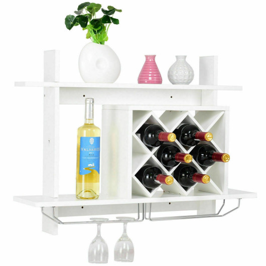 Wall Mounted Wine Rack with Glass Holder and Storage Shelf 4 Wall Mounted Wine Rack with Glass Holder and Storage Shelf - Image 4