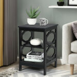 3 Tier Black Side Table with Storage Compartments