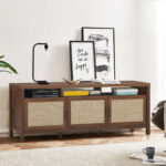 Rattan Door TV Stand with Storage for TVs up to 65 Inch
