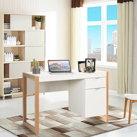 Modern Writing Desk with Drawer, Cabinet, and Spacious Worktop 6 Modern Writing Desk with Drawer, Cabinet, and Spacious Worktop - Image 6