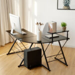 Space-Saving Reversible L-Shaped Desk with Shelf and CPU Stand 22 Space-Saving Reversible L-Shaped Desk with Shelf and CPU Stand