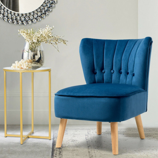 Velvet Armless Accent Chair with Tufted Cushion and Wood Legs 4 Velvet Armless Accent Chair with Tufted Cushion and Wood Legs - Image 4