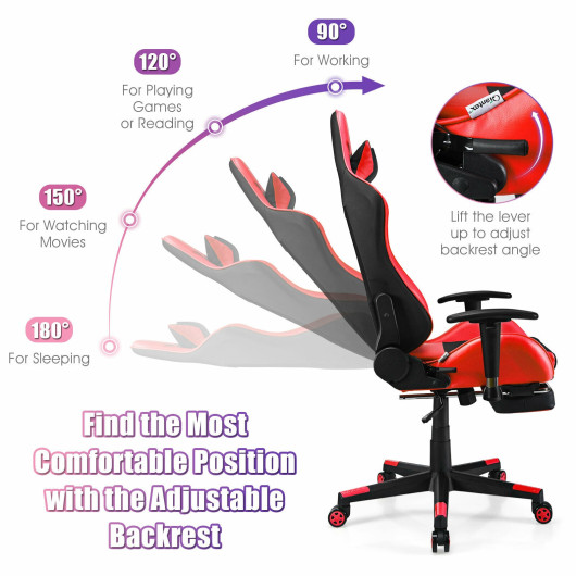 Red PU Leather Gaming Chair with USB Massage, Headrest, and Footrest 7 Red PU Leather Gaming Chair with USB Massage, Headrest, and Footrest - Image 7