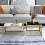 Modern Stackable Faux Marble and Metal Side Tables (Set of 2) 14 Modern Stackable Faux Marble and Metal Side Tables (Set of 2)