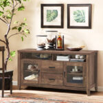 Retro Wooden TV Stand with Storage, Glass Doors, and Drawers