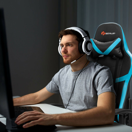 Massage Gaming Chair with Reclining Backrest and Footrest Blue 2 Massage Gaming Chair with Reclining Backrest and Footrest Blue - Image 2
