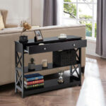 Modern Console Table with Drawer and Shelves for Entryway