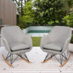 Gray Upholstered Rocking Chair with Steel and Beech Wood Base 13 Gray Upholstered Rocking Chair with Steel and Beech Wood Base