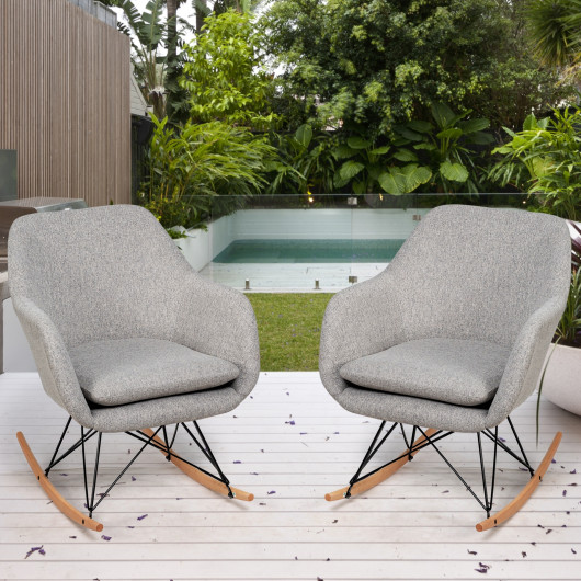 Gray Upholstered Rocking Chair with Steel and Beech Wood Base 6 Gray Upholstered Rocking Chair with Steel and Beech Wood Base - Image 6