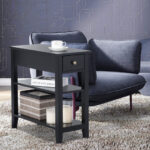 3 Tier Narrow Side Table with Drawer and Double Shelves