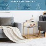 2-Tier White End Table with Metal Frame and Storage Shelf