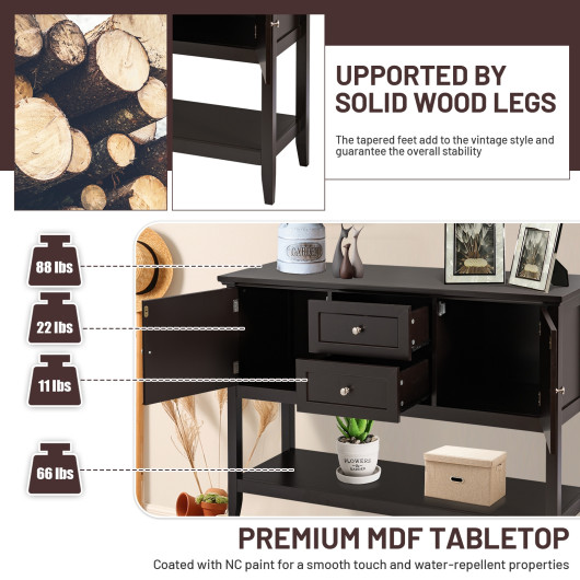 Rustic Wooden Console Table with Drawers and Storage Shelves 6 Rustic Wooden Console Table with Drawers and Storage Shelves - Image 6