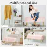 Faux Fur Ottoman Bench with Gold Legs for Living Room