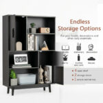 Modern Storage Cabinet with Doors Shelves and Rubberwood Legs
