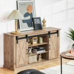 Natural Sliding Barn Door TV Stand with Adjustable Shelves 14 Natural Sliding Barn Door TV Stand with Adjustable Shelves