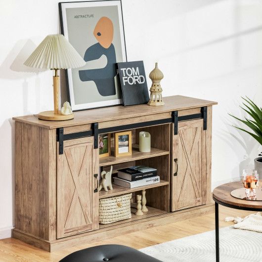 Natural Sliding Barn Door TV Stand with Adjustable Shelves 7 Natural Sliding Barn Door TV Stand with Adjustable Shelves - Image 7