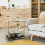 3 Tier Marble End Table with Storage Shelves and Golden Frame