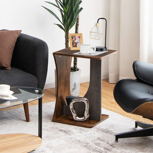 Rustic 2 Tier Compact C Shaped End Table Brown 2 Rustic 2 Tier Compact C Shaped End Table Brown - Image 2