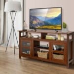 Rustic 58 Inch TV Stand with Cabinets and Shelves
