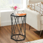 Hexagonal Glass Top End Table with Metal Frame 8 Hexagonal Glass Top End Table with Metal Frame