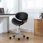 Mid-Century Adjustable Black Leather Office Chair with Swivel Base