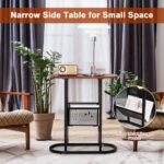 Rustic Brown Narrow 2-Tier Oval End Table with Storage