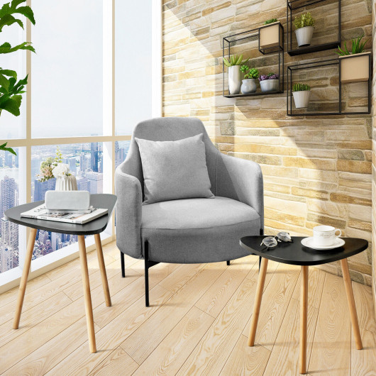 Modern Nesting Coffee Tables Triangular MDF Bamboo Legs (Set of 2) 7 Modern Nesting Coffee Tables Triangular MDF Bamboo Legs (Set of 2) - Image 7