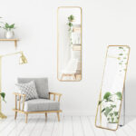 Gold Full Length Wall Mirror with Stand and Wall Mount