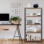 Industrial Open Bookcase with 4 Shelves and X-Shaped Design