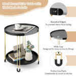 Gold 2-Tier Round Side Table with Removable Tray