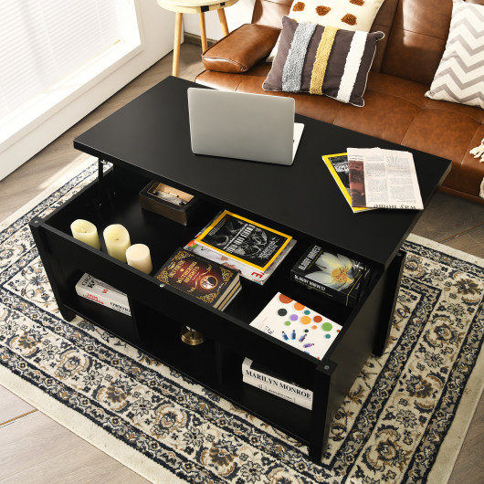 Lift Top Coffee Table with Hidden Storage and Open Shelves 2 Lift Top Coffee Table with Hidden Storage and Open Shelves - Image 2