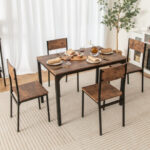 Industrial Style Space-Saving Dining Table and Chairs for 4 (Set of 5)
