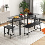 Space-Saving Dining Table Set with Benches and Stools (5-Piece)