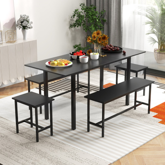 Space-Saving Dining Table Set with Benches and Stools (5-Piece)