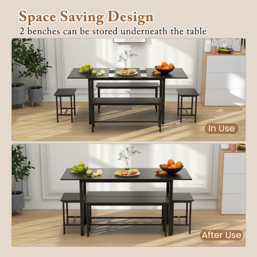 Space-Saving Dining Table Set with Benches and Stools (5-Piece) - Image 4