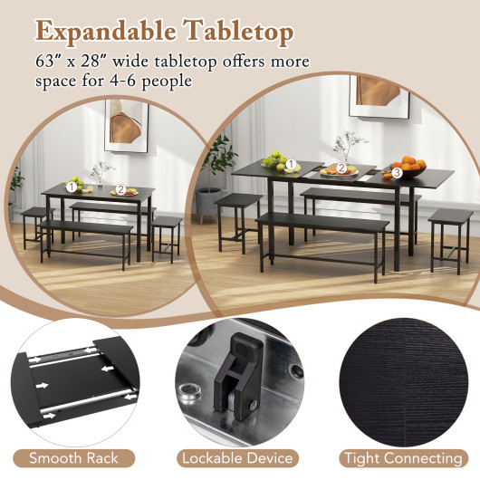 Space-Saving Dining Table Set with Benches and Stools (5-Piece) - Image 5