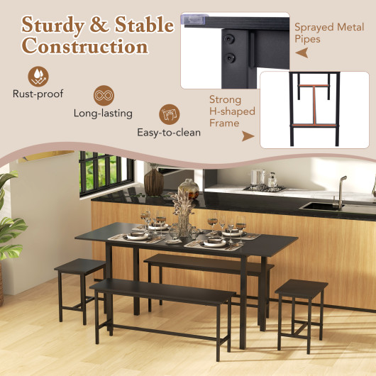 Space-Saving Dining Table Set with Benches and Stools (5-Piece) - Image 6