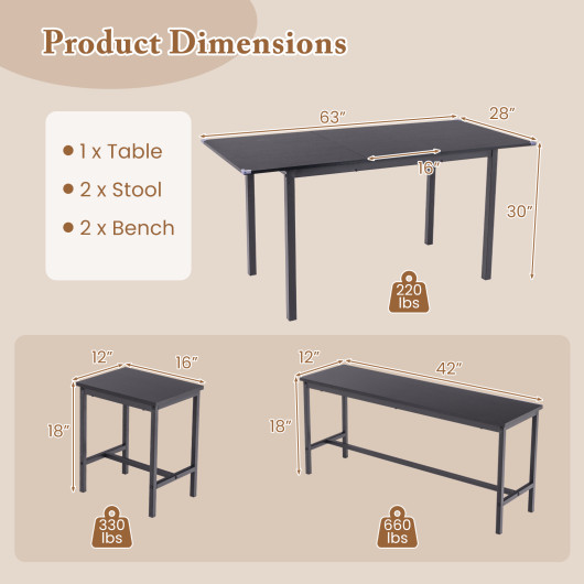 Space-Saving Dining Table Set with Benches and Stools (5-Piece) - Image 3