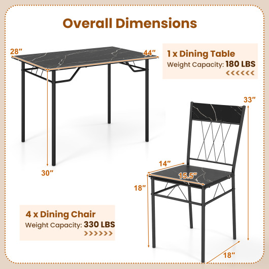 Compact 5-Piece Dining Table and Chair Set for Apartments (Set of 5) - Image 5