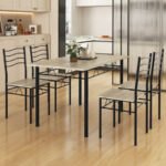 Wood and Metal Dining Table Set with Chairs (Set of 5)