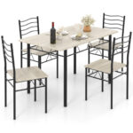Wood and Metal Dining Table Set with Chairs (Set of 5)