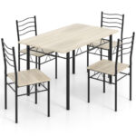 Wood and Metal Dining Table Set with Chairs (Set of 5)