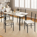 Wood and Metal Dining Table Set with Chairs (Set of 5)