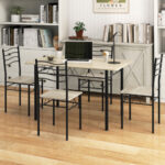 Wood and Metal Dining Table Set with Chairs (Set of 5)