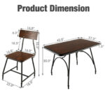 Industrial Rectangular Dining Table Set with 4 Chairs (Set of 5)