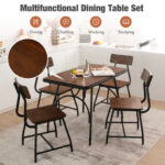 Industrial Rectangular Dining Table Set with 4 Chairs (Set of 5)