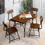 Industrial Rectangular Dining Table Set with 4 Chairs (Set of 5)